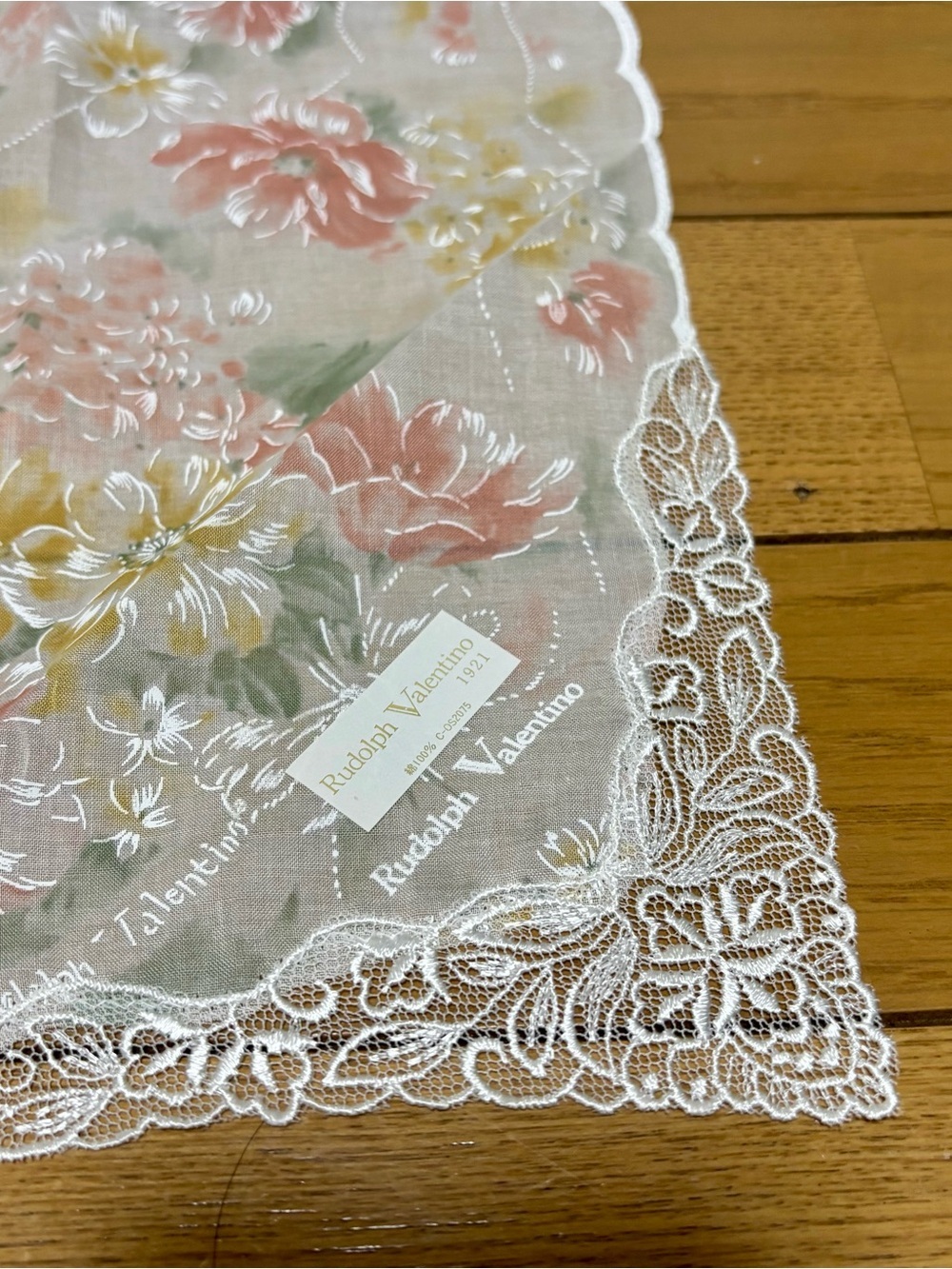 Rudolf Valentino Multicolor Floral Cotton w/Lace Handkerchief/Bandana/Scarf
